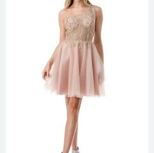 NWT Pink Formal Prom One Shoulder Dress Coya Collection XS Tulle Satin Glitter
